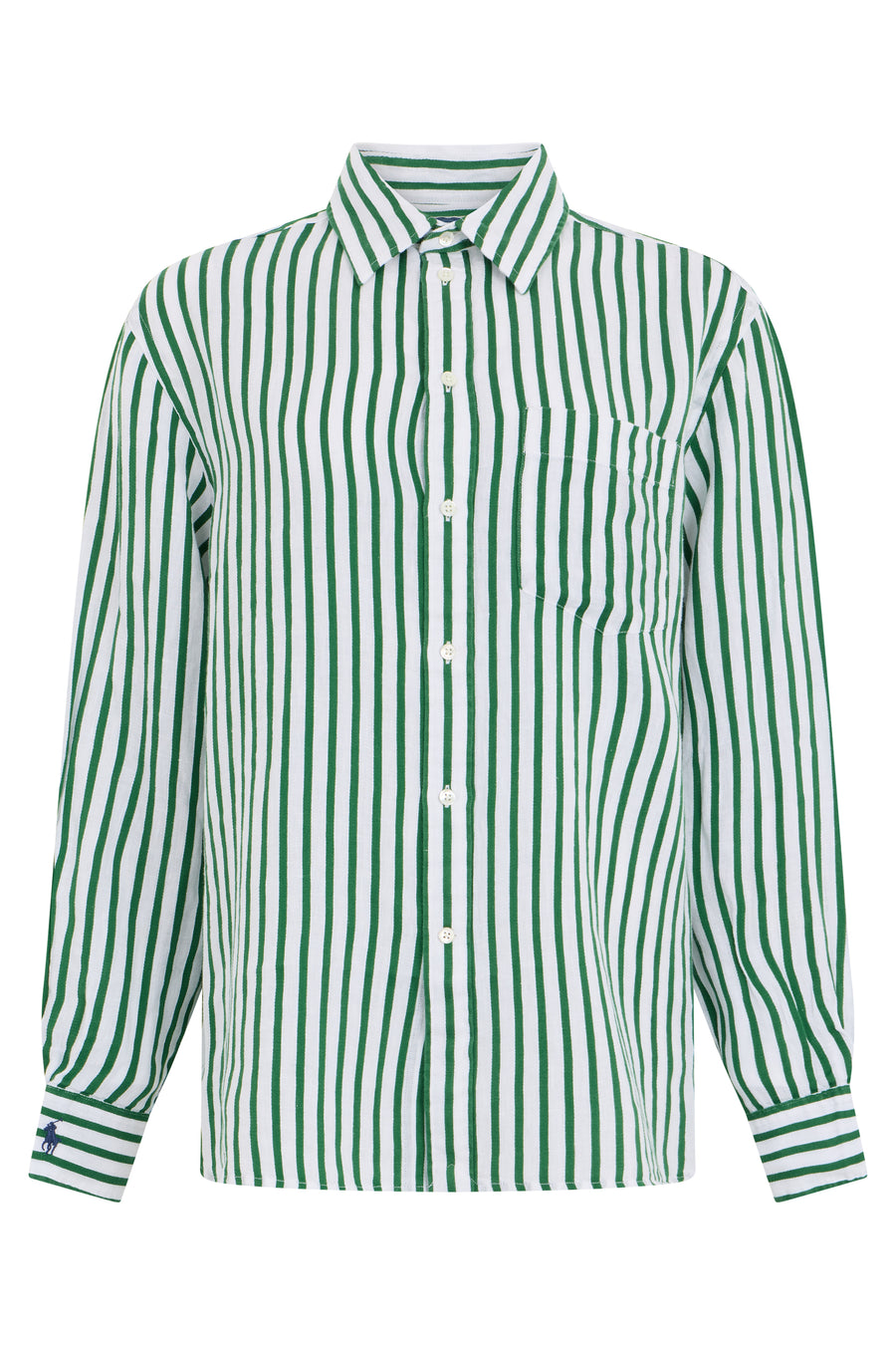 Long-Sleeved Striped Shirt Green Linen