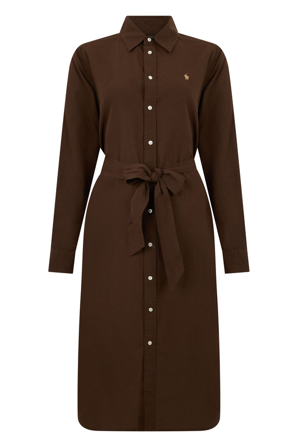 Long Belted Dress Dark Brown Cotton