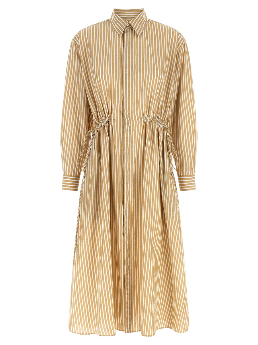 Polo Ralph Lauren Striped Cotton-Linen Chemisier Dress — Tan