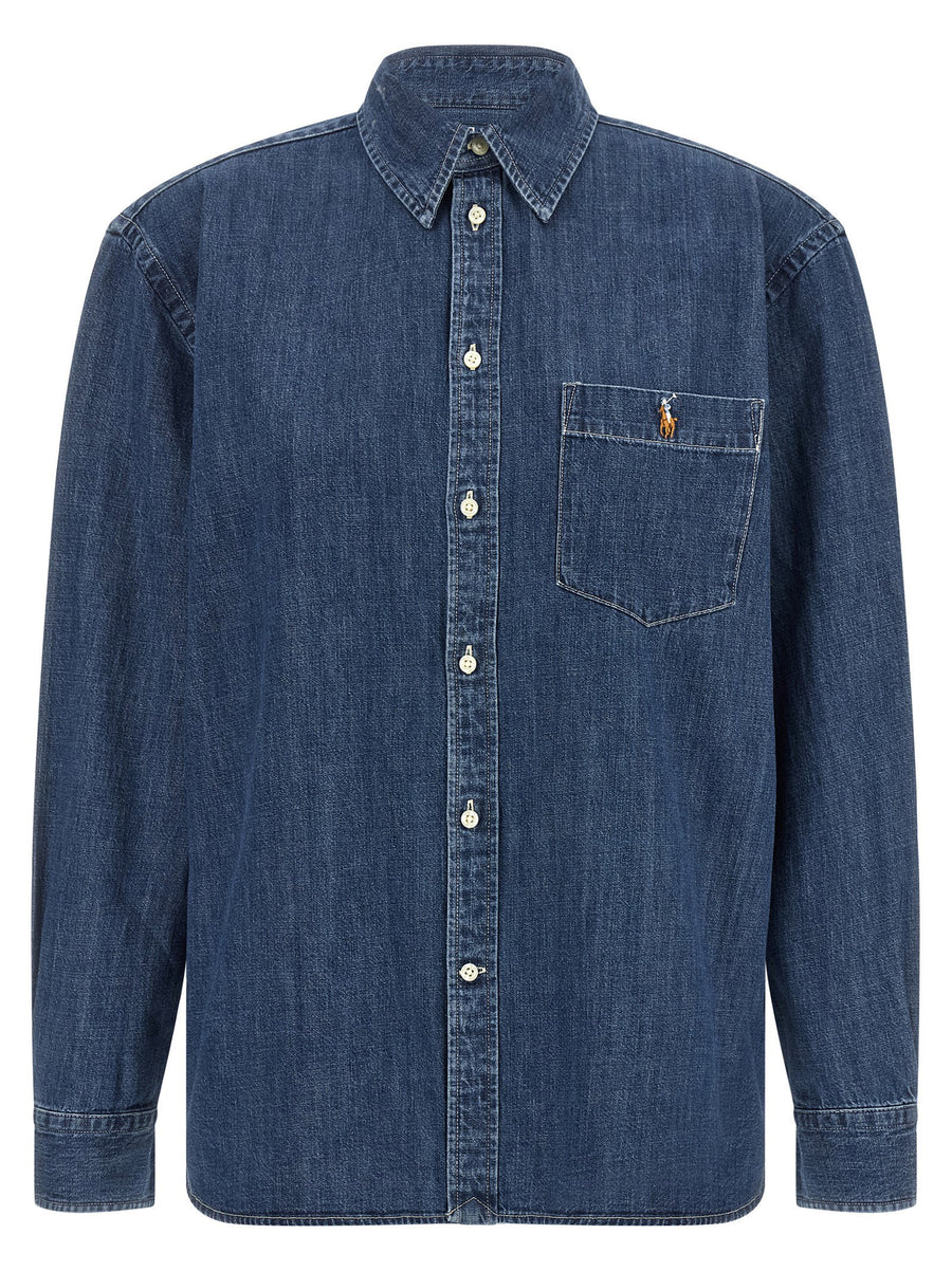 Polo Ralph Lauren Logo-Embroidered Denim Shirt — Blue