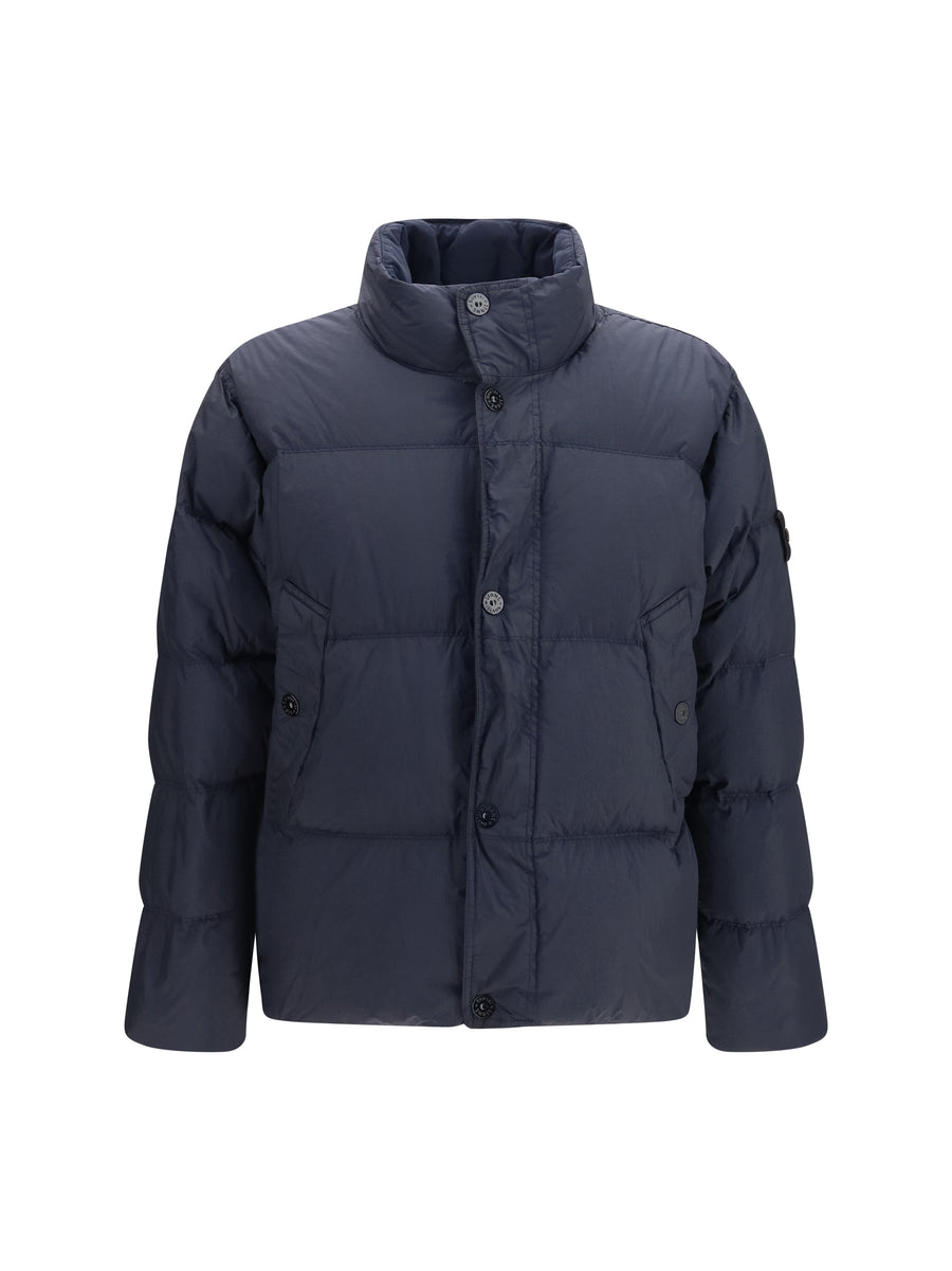 Puffer Jacket High-Neck Quilted Navy Blue Outer Polyamide Padded & Down