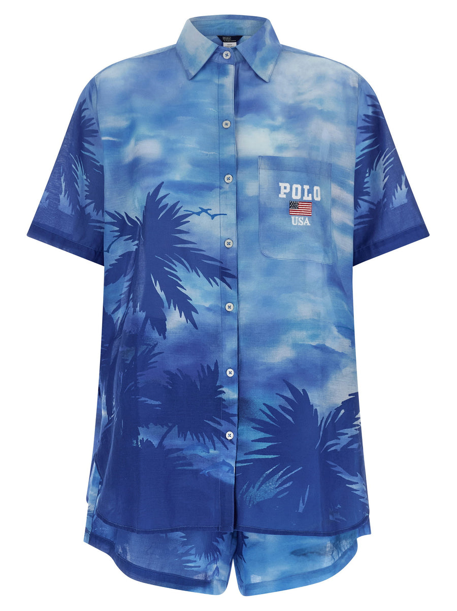 Polo Ralph Lauren Palm Print Cotton Shirt — Blue
