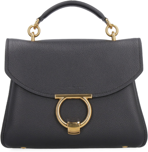 Gancini Pebbled Leather Handbag Black Calfskin Handbags