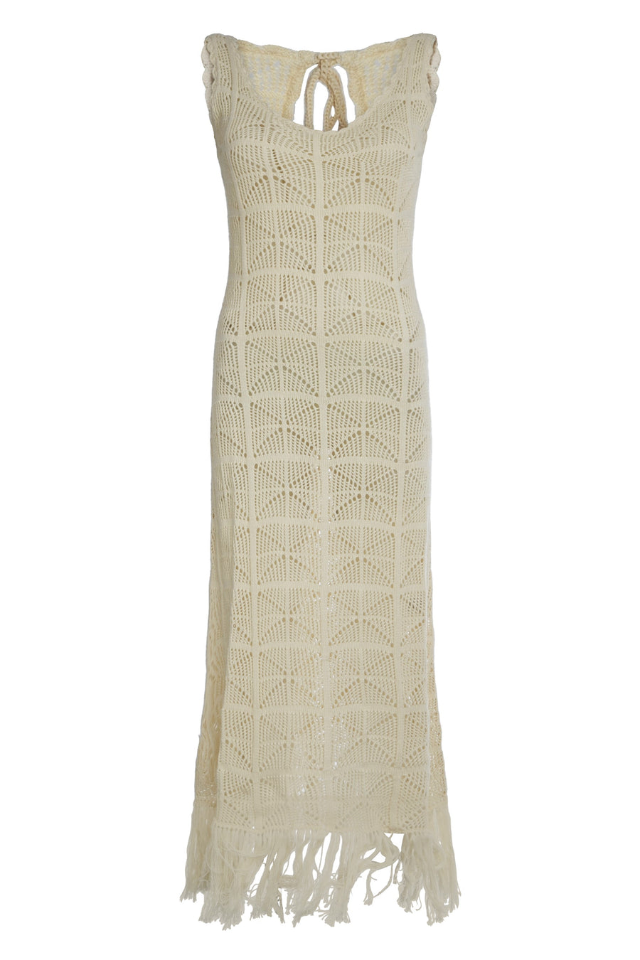 Cotton Sweater-Dress With Lace-Up Detail Panna