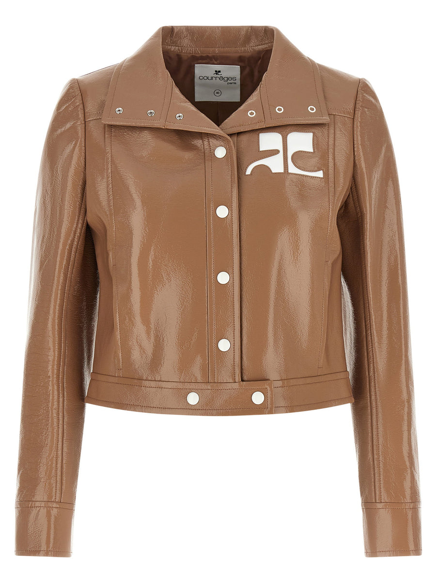 Courreges Vinyl with Logo-Inlaid Jacket — Camel