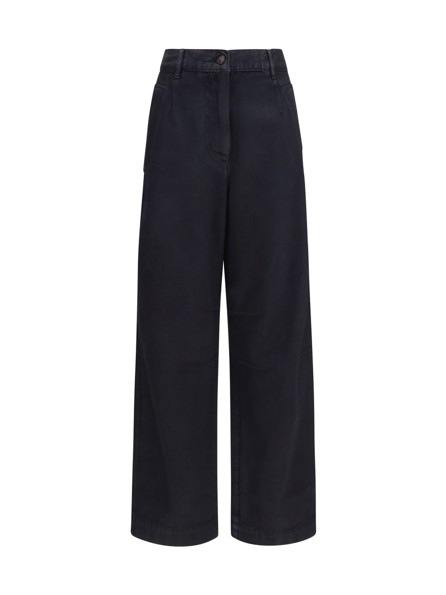 Wide-Leg Jeans Black Denim Cotton Trousers