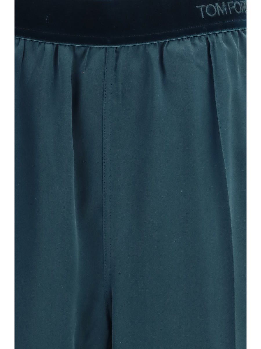 Pants Stretch Silk-Satin Teal Trousers