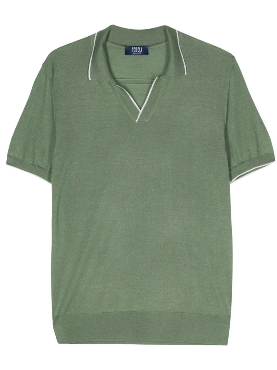 Fedeli Cashmere 70% polo shirt in olive green