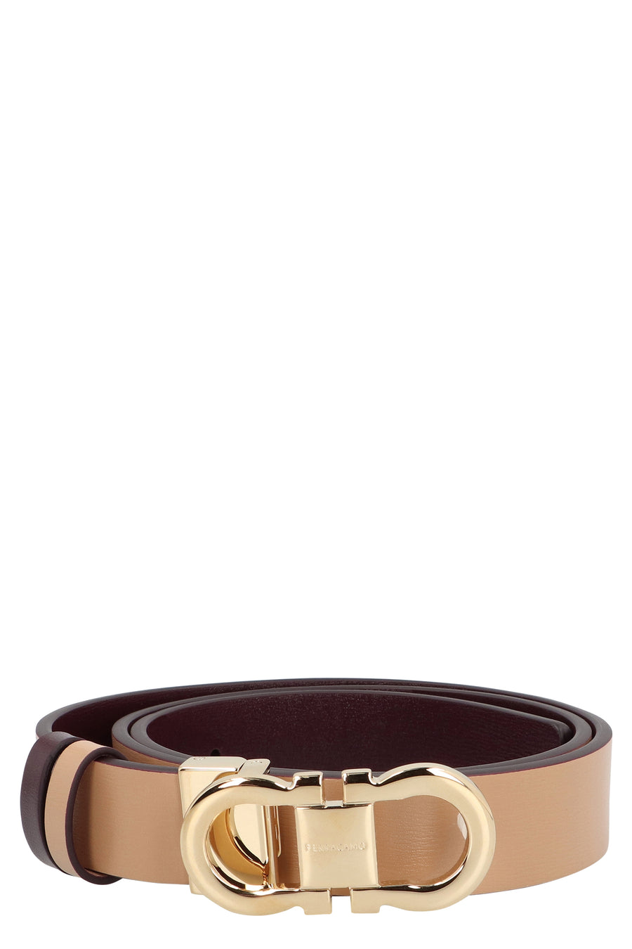 Gancini Reversible Leather Belt Brown Calf
