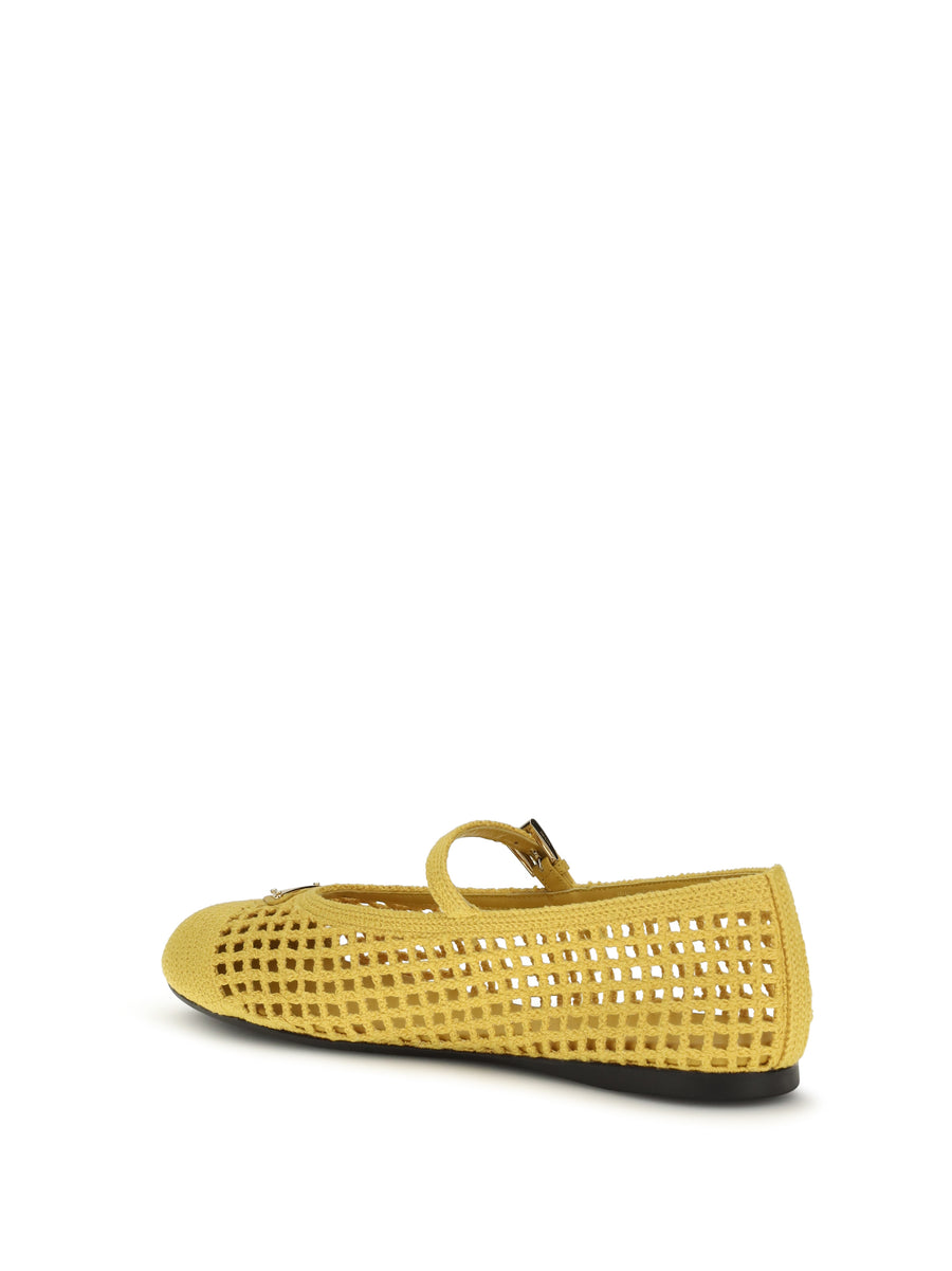 Ballerina Flats Crochet Yellow Upper: Cotton Shoes