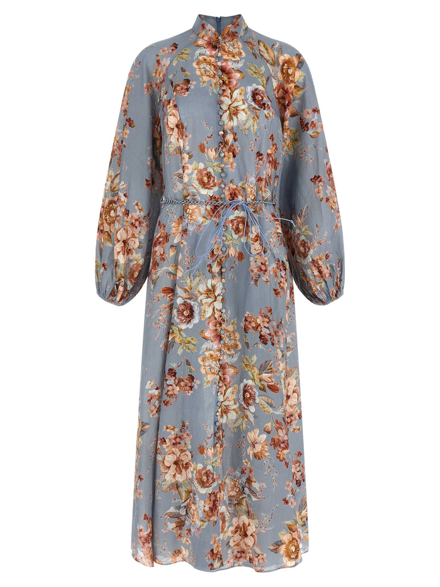 Zimmermann Floral Print Linen Dress — Blue