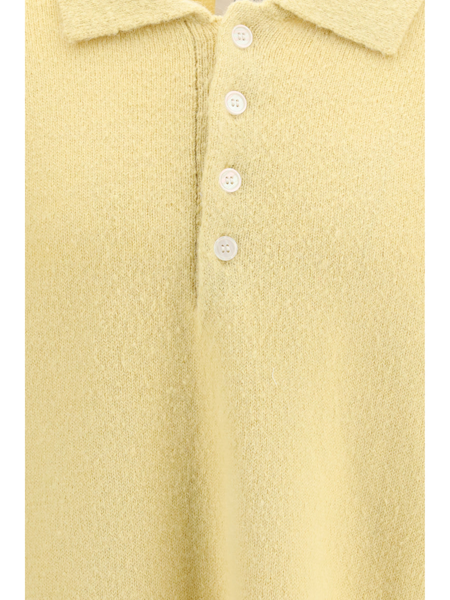 Long-Sleeve Polo Sweater Pastel Yellow Acrylic