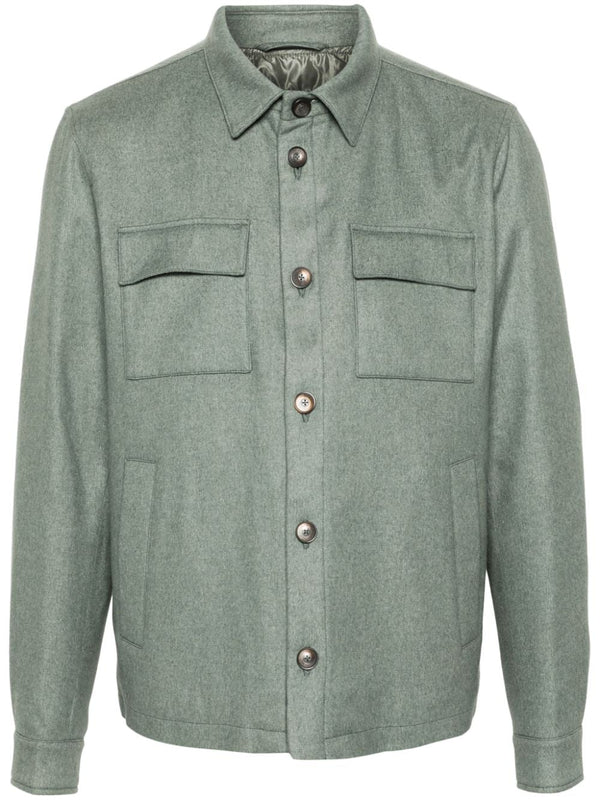 Herno Outer: Silk 51% shirt jacket in sage green
