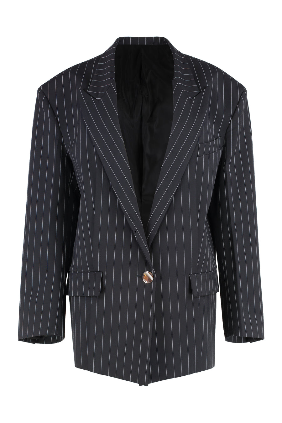 Single-Breasted One Button Jacket Blue Polyester Blazers