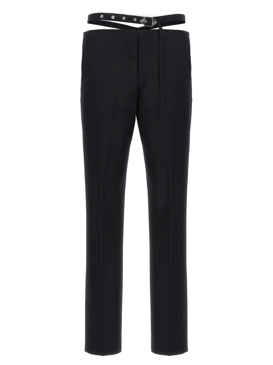 The Attico Belt Detail Virgin Wool Trousers — Black