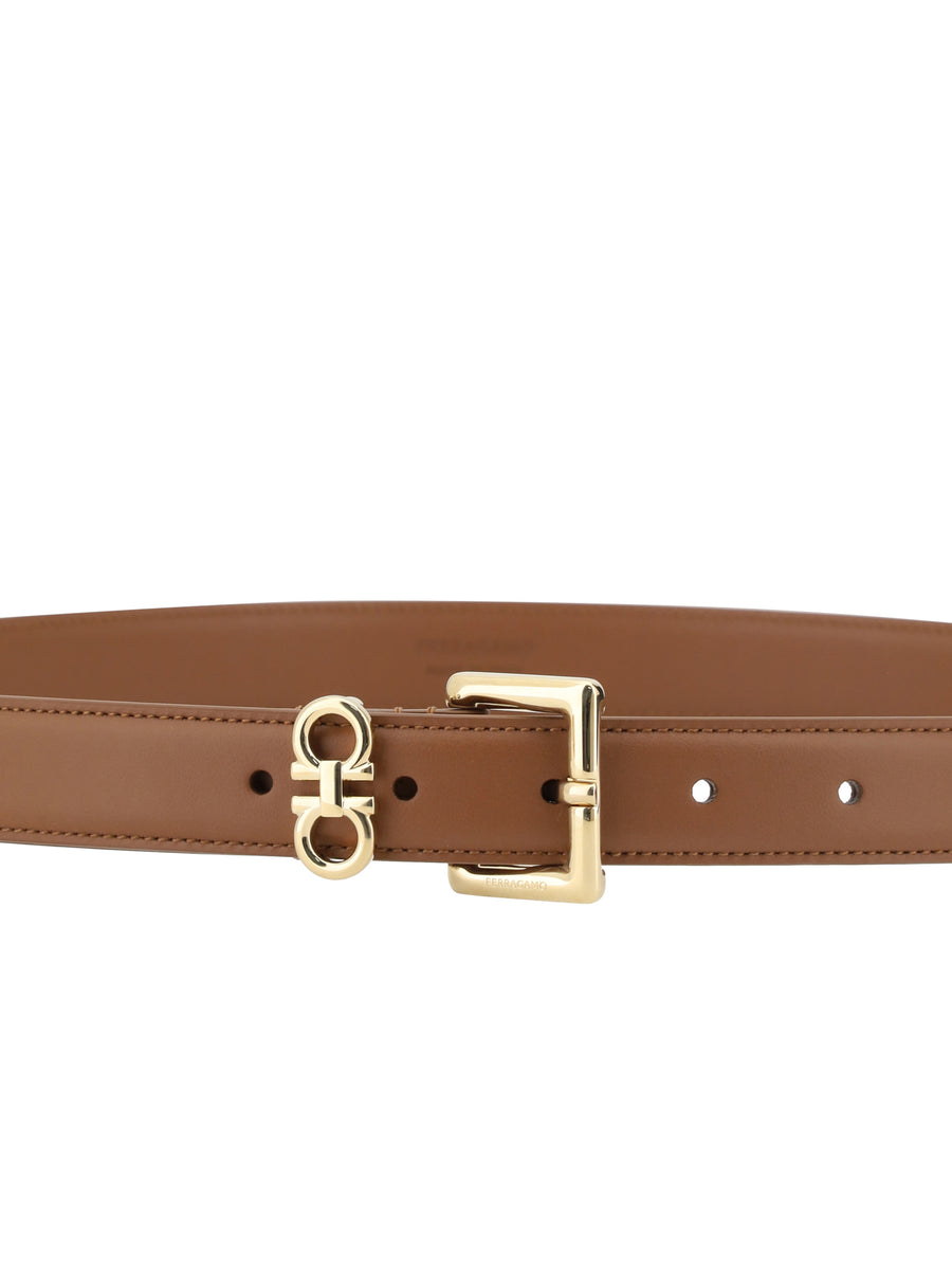 Leather Belt Gancini Mocha Bisque Calf (bos Taurus)