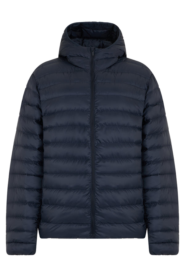 Padded Jacket With Hood, Blue Polyamide & Down