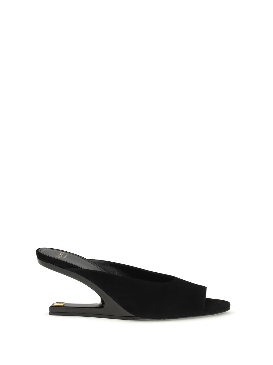 Mules Open-Toe Suede Black Calf Leather Sandal