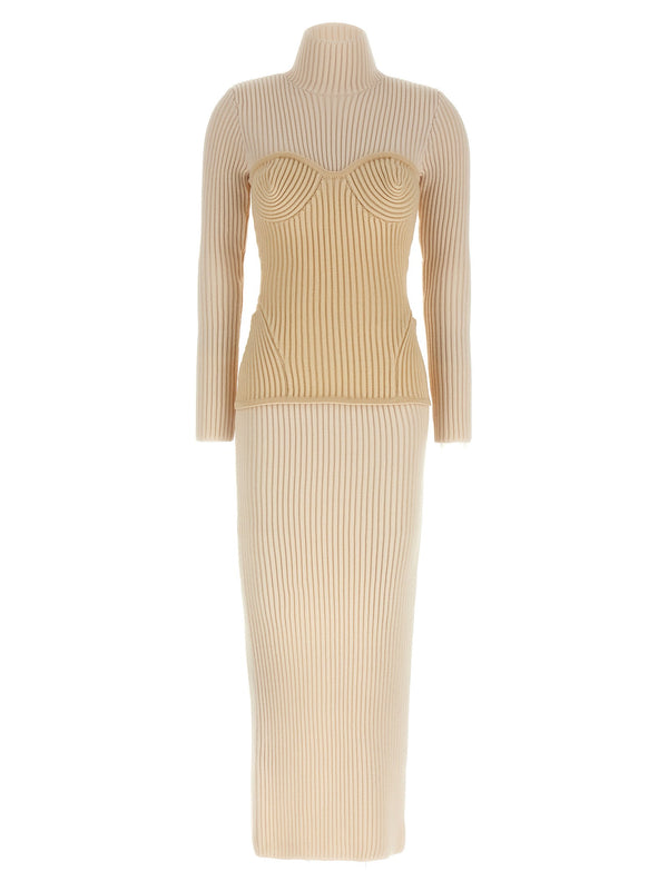 Jean Paul Gaultier توب بتصميم كورسيه ترومب لوي — كريمي فستان