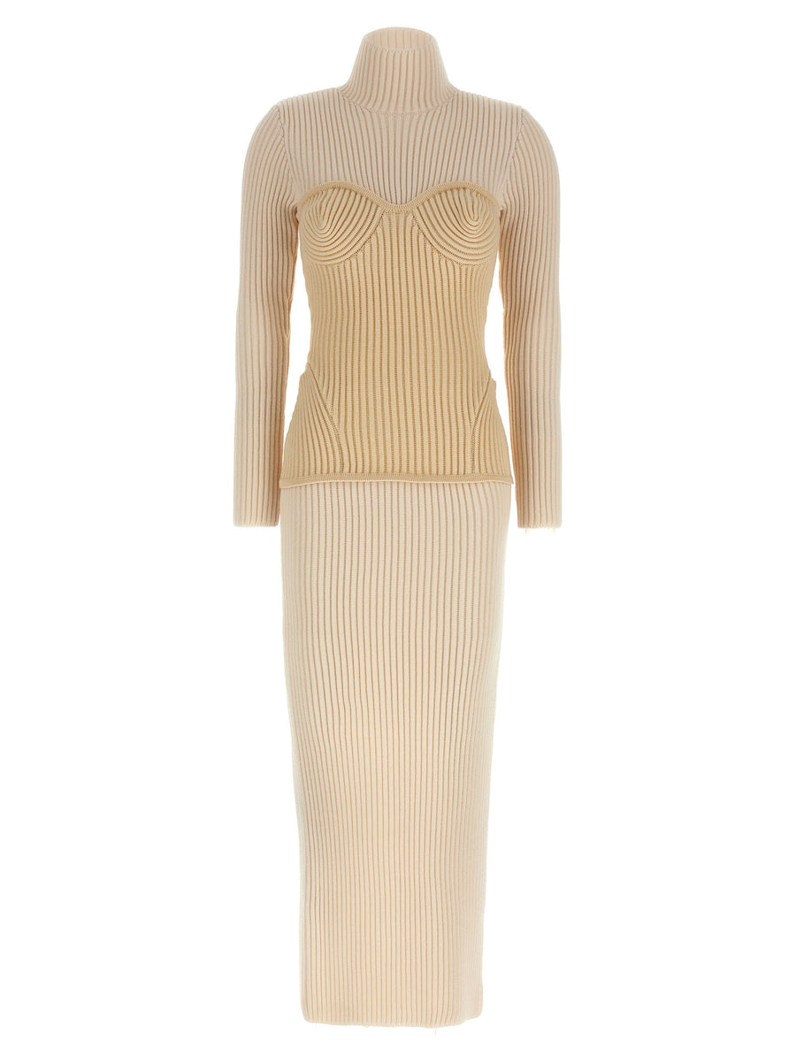 Jean Paul Gaultier توب بتصميم كورسيه ترومب لوي — كريمي فستان
