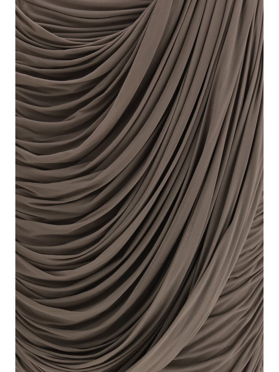 Midi Skirt Draped Silk Brown Cupro
