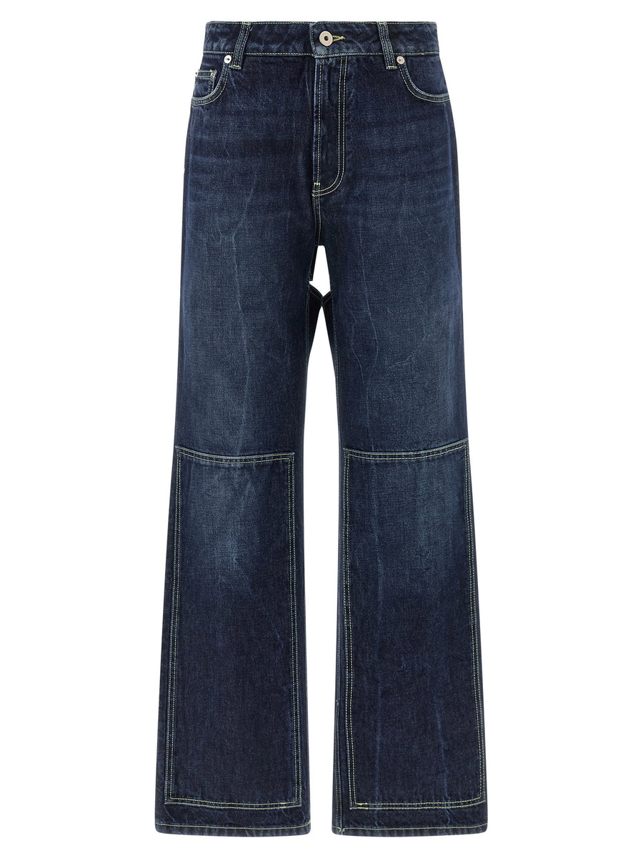 Jean Paul Gaultier Cut-Out Stone-Washed Denim Jeans — Navy