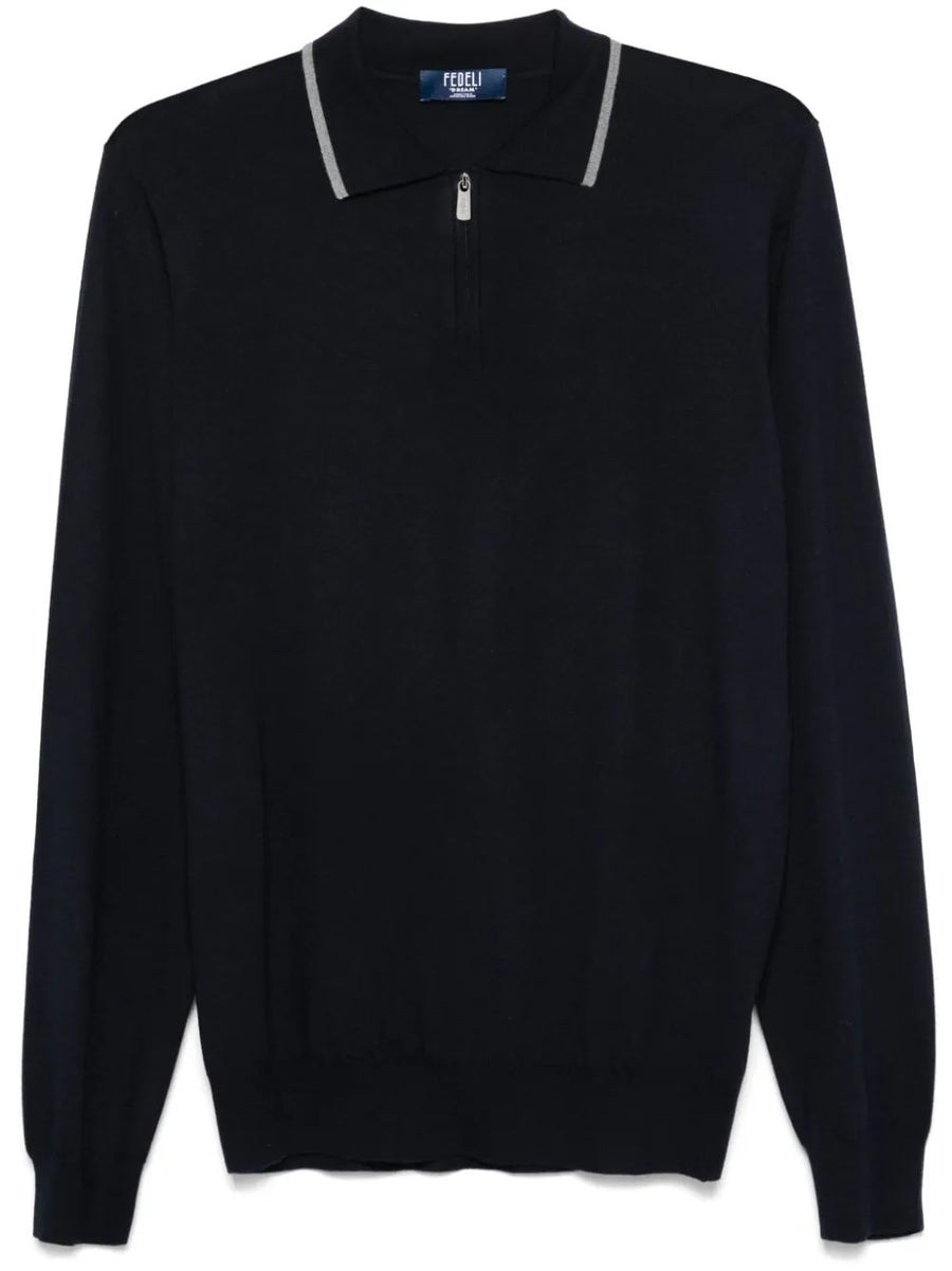 Fedeli Virgin Wool 100% polo in navy
