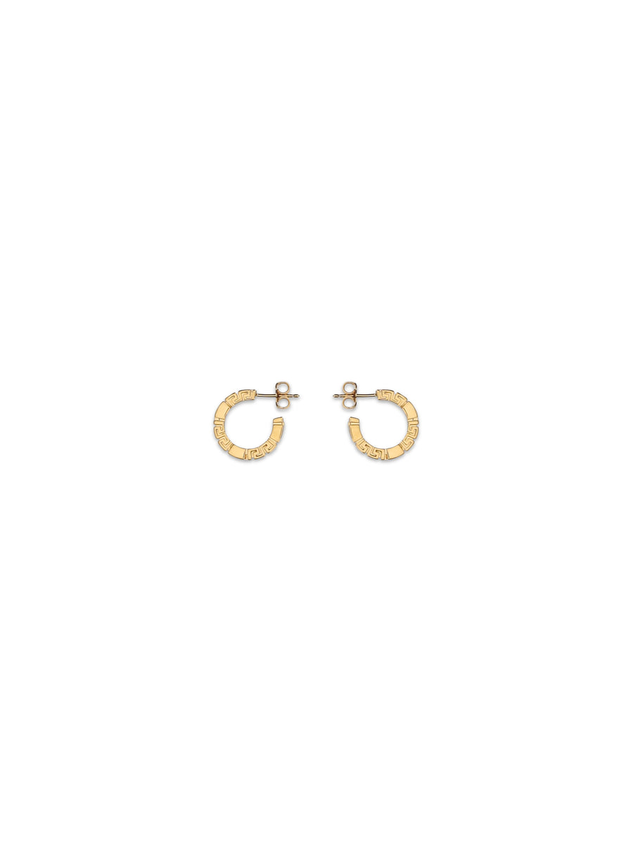Hoop Earrings Greca Motif Brass Gold