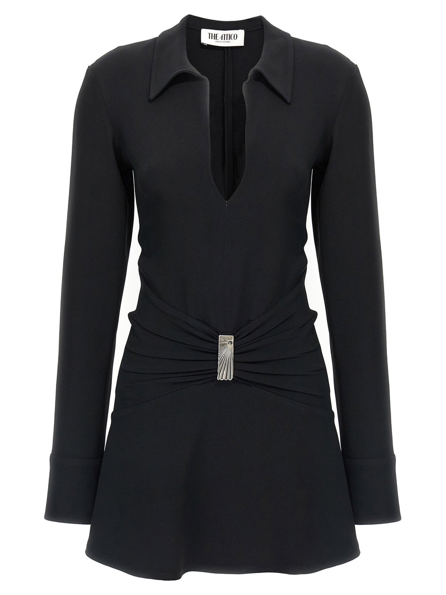 The Attico Polo Collar Mini Dress — Black