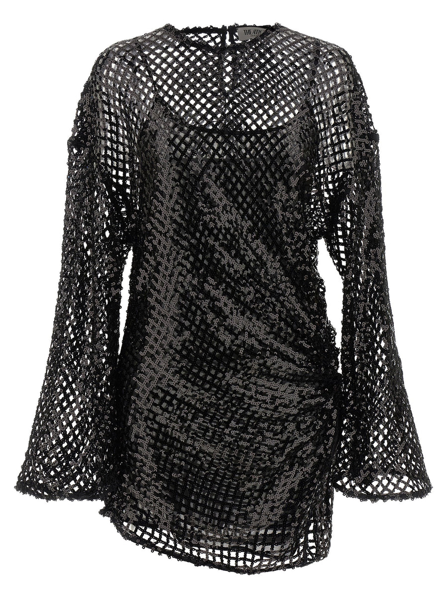 The Attico Sequin Mesh Dress — Black