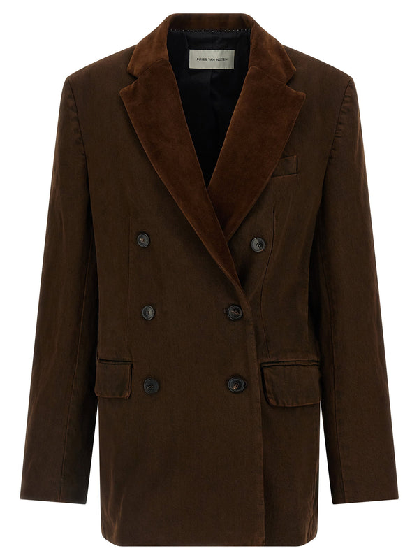 Dries Van Noten Stonewashed cotton denim blazer in brown