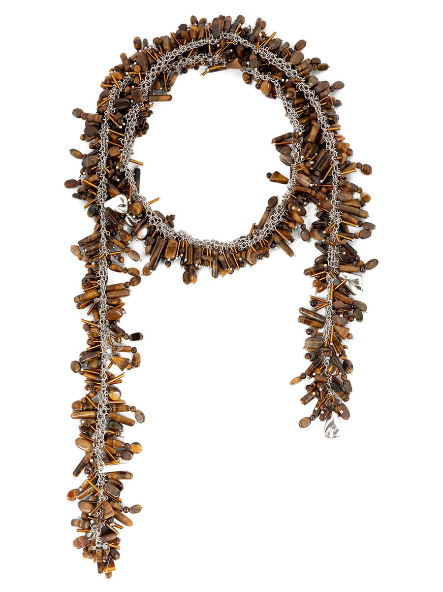 Dries Van Noten Embroidered Bead Scarf — Brown