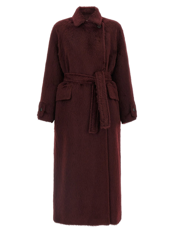معطف Max Mara من صوف الألباكا طويل الشعر وصوف معطف — عنابي