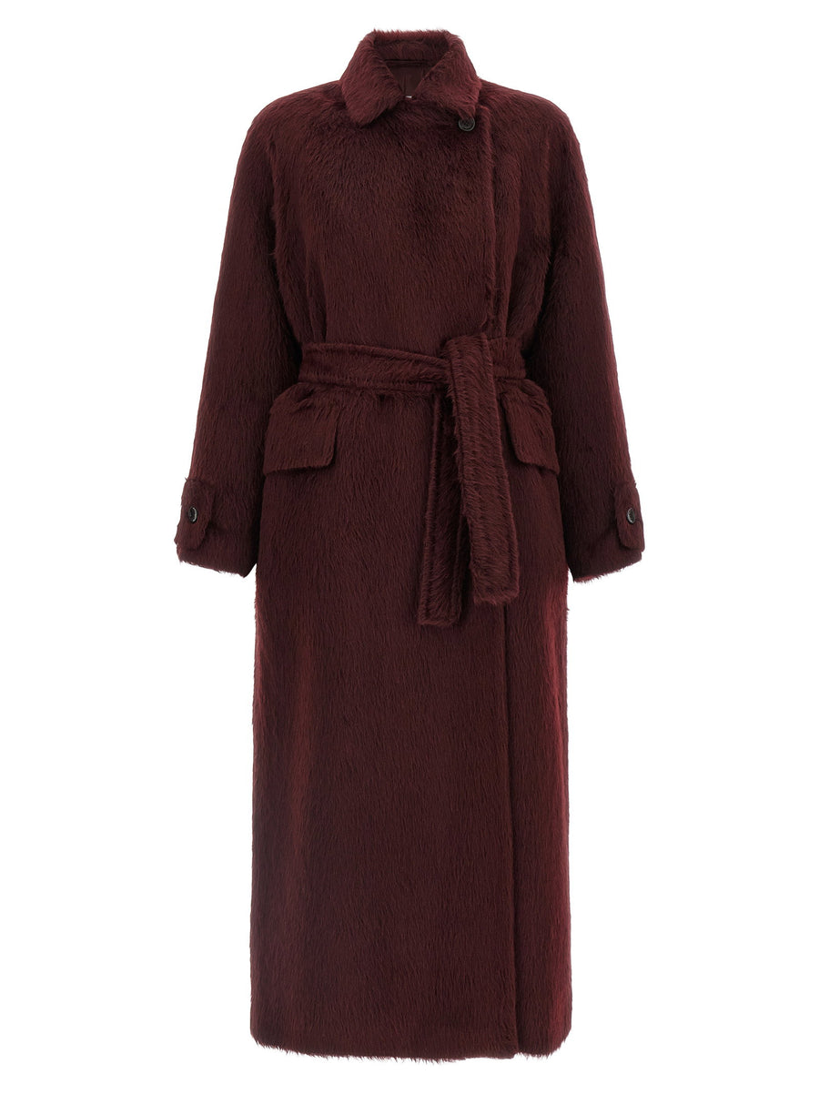 Max Mara Long-Haired Alpaca and Wool Coat — Burgundy