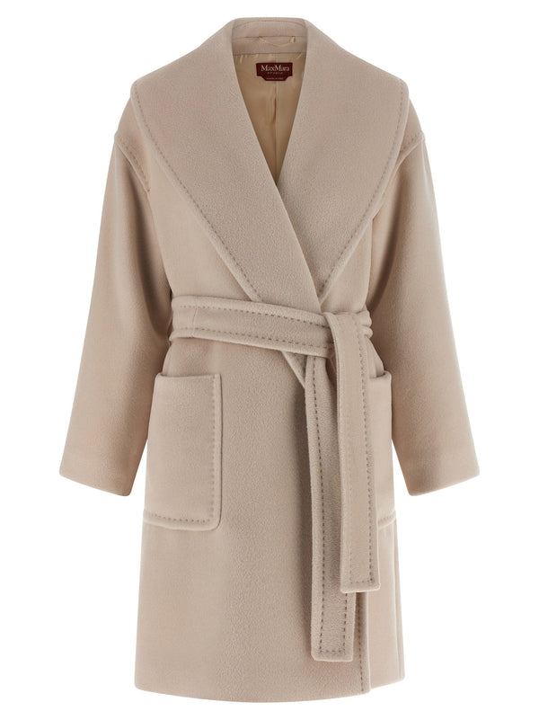 Max Mara Studio Alpaca and virgin wool beaver coat in beige