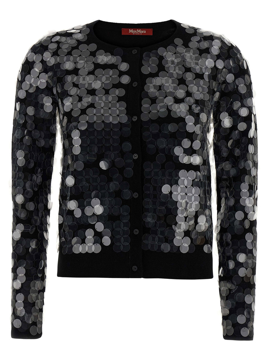 Max Mara Studio Sequin-Embellished Wool Cardigan — Black