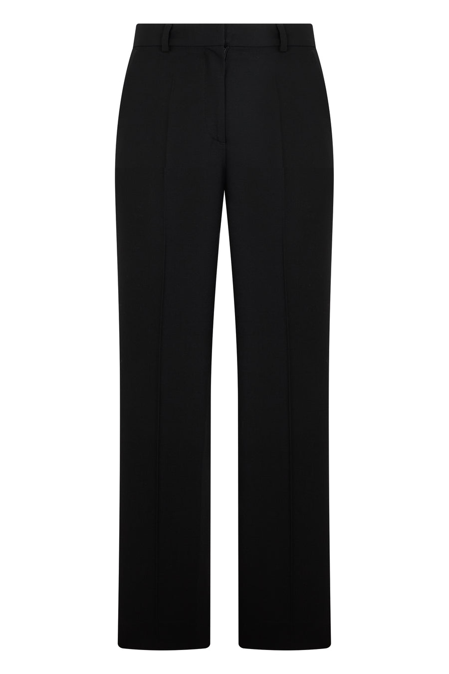 Straight Trousers Black Wool-Blend Polyester