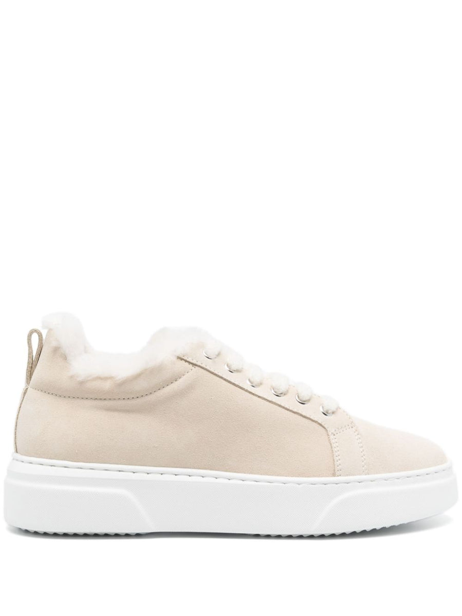Eleventy Suede with shearling collar sneaker in beige