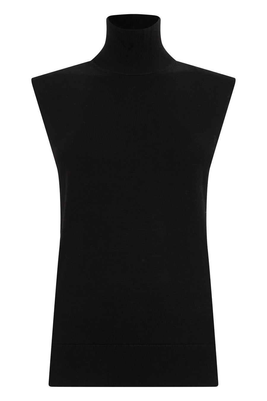 Sleeveless Sweater High Collar Black Wool
