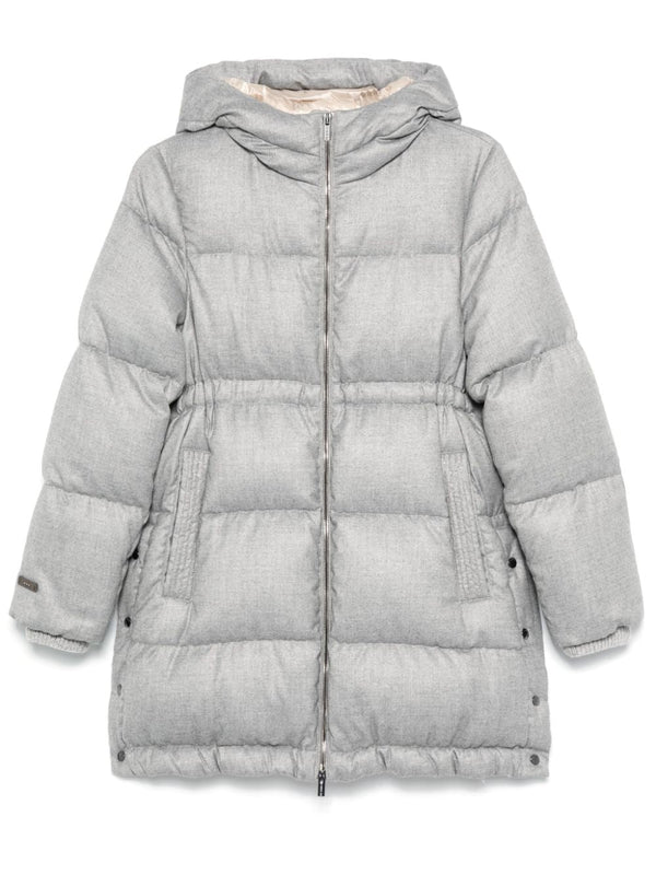 Peserico Outer: Leather 100% down coat in grey