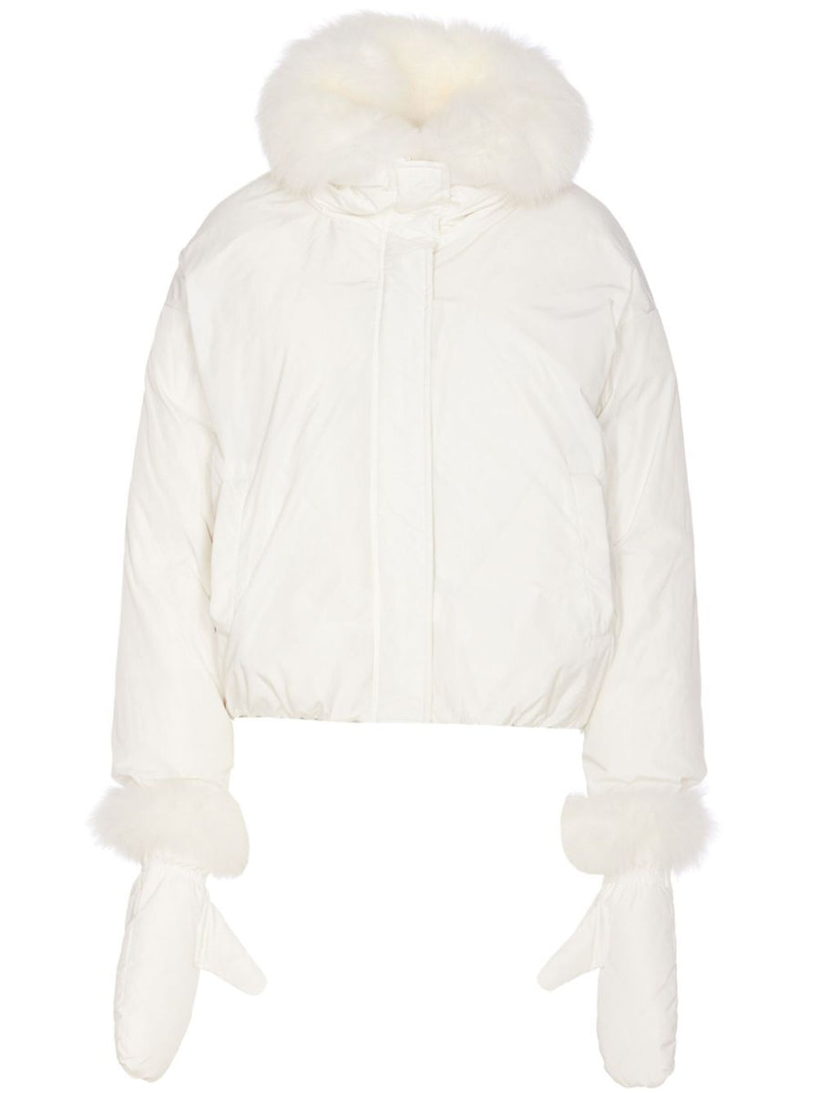 Yves Salomon Outer: 100% Polyester; Trims: 100% Fox Fur; Fill: Goose Down down jacket in white
