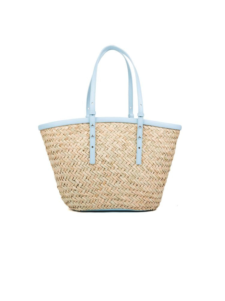 Pinko Raffia and cow leather tote bag in beige