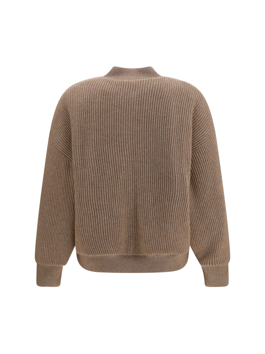 Bomber Jacket Ribbed Cashmere Brown Knitwear