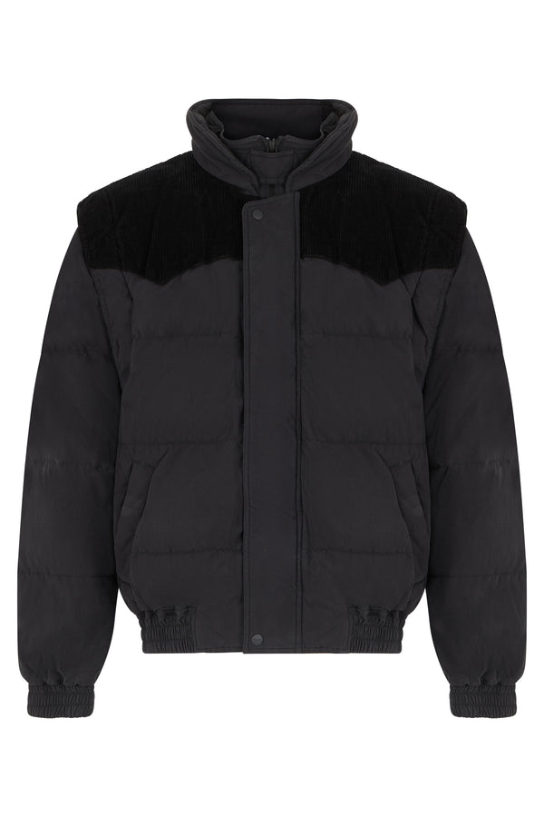 Down Jacket With Velvet Yoke Black Cotton Padded &