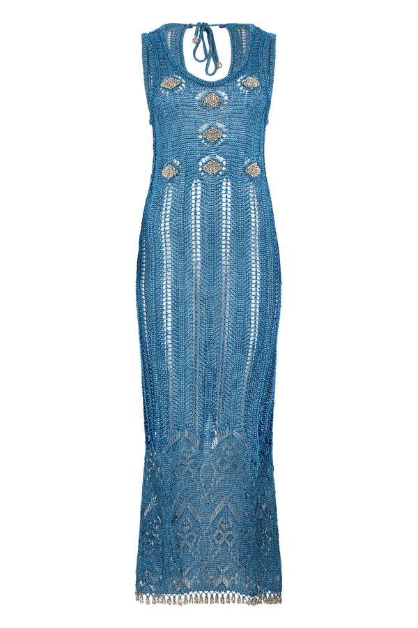 Midi Crochet Dress Light Blue Viscose
