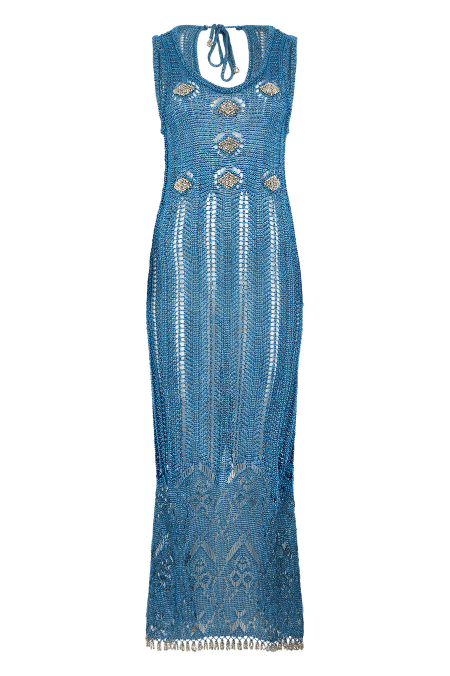 Midi Crochet Dress Light Blue Viscose