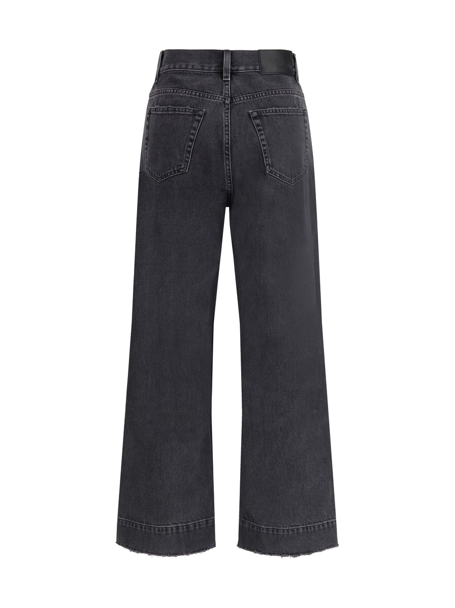 Jeans High-Waisted Cropped Asphalt Black Cotton
