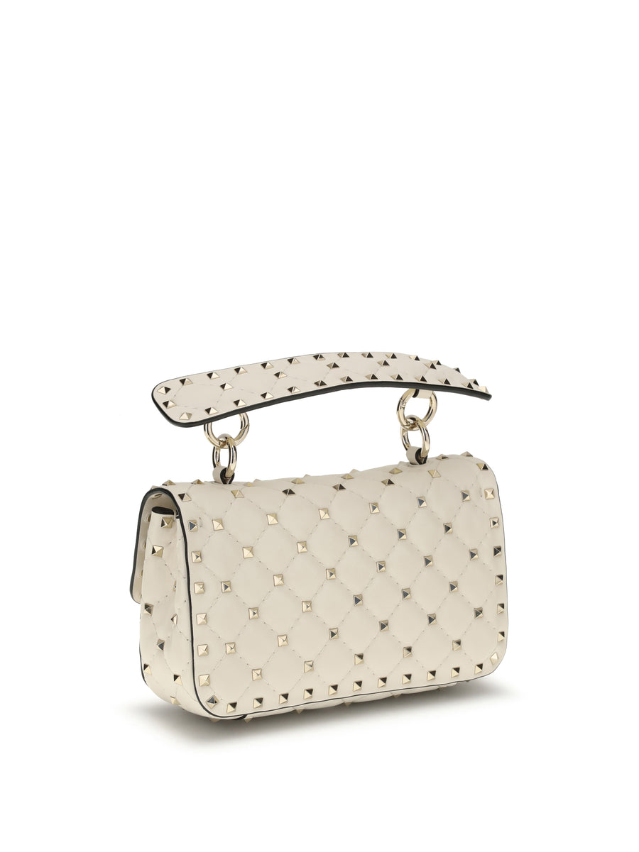 Top Handle Bag Rockstud Spike Light Ivory Nappa Leather Lambskin Handbags