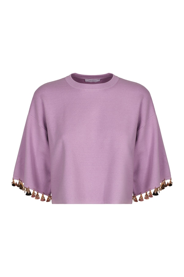 Cotton Blend Crew-Neck Sweater Pink