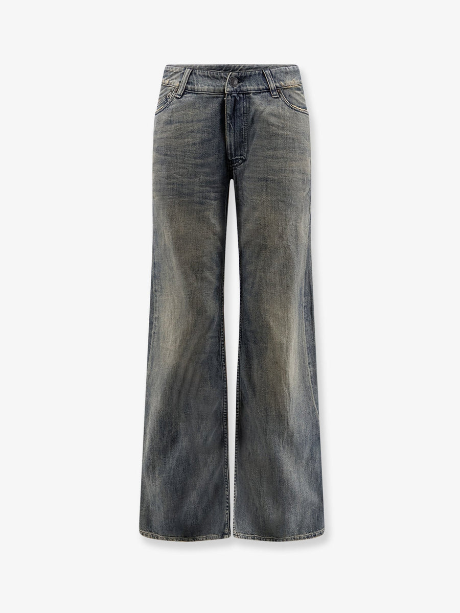 Curved Waist Pants Blue Cotton Jean